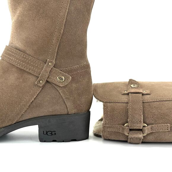 UGG Australia Winter Knee High Tall Riding Boot Size 7 Tan Suede Wool Lining - Picture 9 of 13